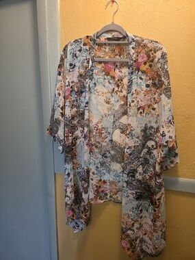 Floral Printed Sheer Kimono Cover-Up - Multicolor